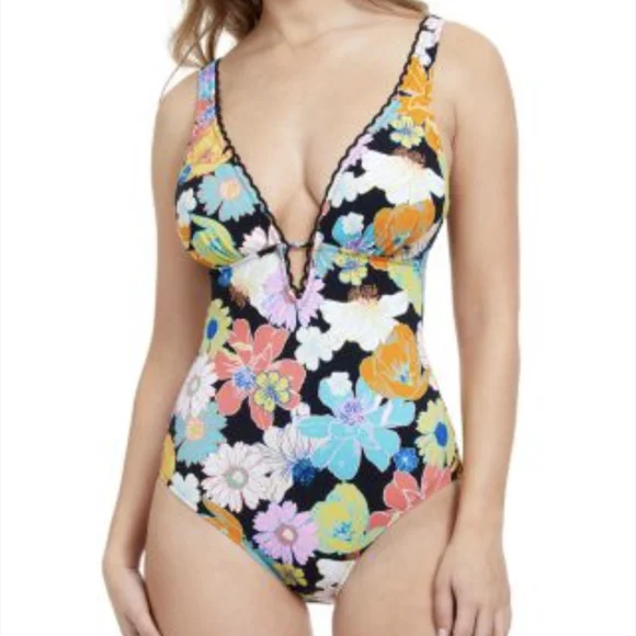 Profile By Gottex Floral One Piece Swimsuit - Black, Orange, Blue - Picture 9 of 9